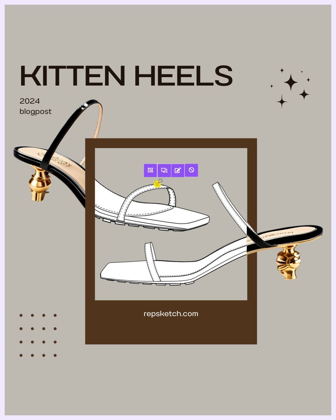 10 Different Kitten Heel Sketches with Templates