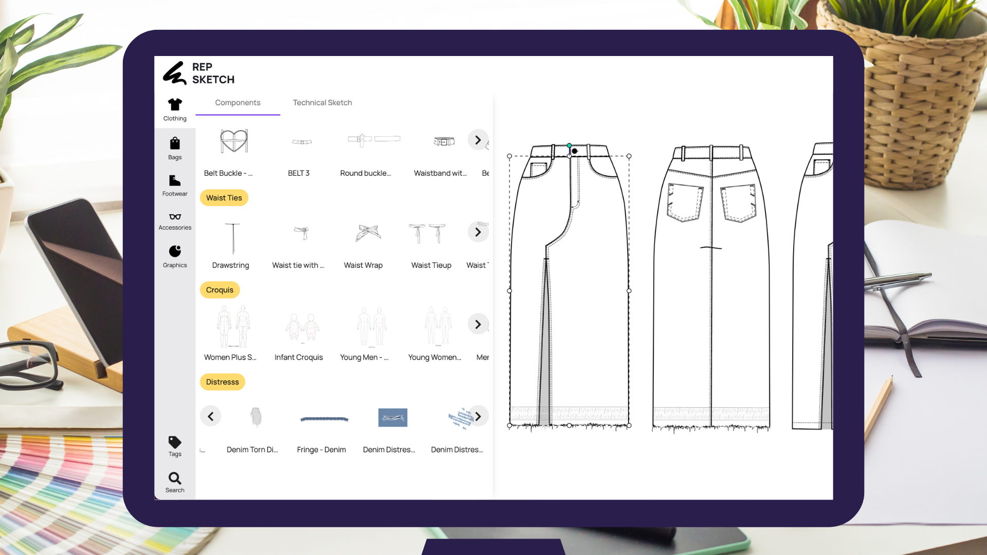 Repsketch interface with denim skirt sketch